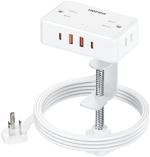Desk Clamp Power Strip with 4 Outlets & 4USB, 6FT Extension Cord for Home Desktop Mount Charging Station, Fits 2.75" Tabletop Edge, Wide Spaced, 1625W/13A, Flat Plug, No Surge Protector, White Desk Clamp Power Strip with 4 Outlets & 4USB, 6FT Extension Cord for Home Desktop Mount Charging Station, Fits 2.75" Tabletop Edge, Wide Spaced, 1625W/13A, Flat Plug, No Surge Protector, White