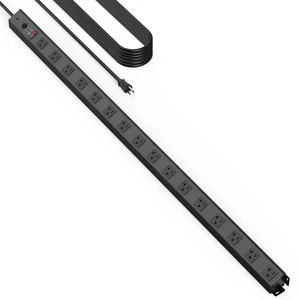 16 Outlet Long Power Strip, 12 Gauge Extension Cord. Black, 15FT. Heavy Duty, Surge Protector, High Amp, Wide Spaced Multiple Outlets for Home, Office, Garage, Workshop, ETL Listed 16 Outlet Long Power Strip, 12 Gauge Extension Cord. Black, 15FT. Heavy Duty, Surge Protector, High Amp, Wide Spaced Multiple Outlets for Home, Office, Garage, Workshop, ETL Listed