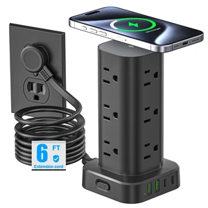 Tower Power Strip with 15W Wireless Charger, 6FT Flat Plug Extension Cord with Multiple Outlets, 12 AC Outlets, 4 USB Ports (2 USB C) Charging Station Surge Protector for Office Home Dorm Room (Black) Tower Power Strip with 15W Wireless Charger, 6FT Flat Plug Extension Cord with Multiple Outlets, 12 AC Outlets, 4 USB Ports (2 USB C) Charging Station Surge Protector for Office Home Dorm Room (Black)