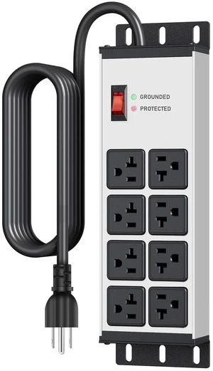 Heavy Duty Surge Protector, 12 Gauge Extension Cord, Silver, 10 FT Metal Wall Mount 8 Outlets Power Strip, High Amp Outlet Extender for Garage Industrial Shop, 4800J Heavy Duty Surge Protector, 12 Gauge Extension Cord, Silver, 10 FT Metal Wall Mount 8 Outlets Power Strip, High Amp Outlet Extender for Garage Industrial Shop, 4800J