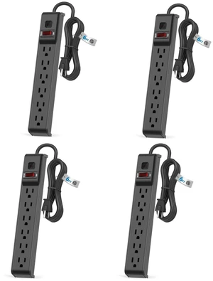 6 Outlet Power Strip Surge Protector, 6 FT Extension Cord with Overload Protection, Wall Mountable for Home and Office, 600J, 15A/1875W, ETL Listed, 4 Packs 6 Outlet Power Strip Surge Protector, 6 FT Extension Cord with Overload Protection, Wall Mountable for Home and Office, 600J, 15A/1875W, ETL Listed, 4 Packs