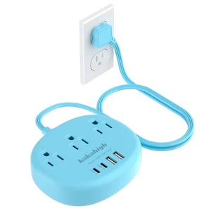 Blue Extension Cord with USB C - 5 FT Flat Extension Cord 1625W Cute Extension Cord with 3 AC Outlet 4 USB (24W/4.8A), Compact for Cute Blue Kawaii Desk Accessories Blue Extension Cord with USB C - 5 FT Flat Extension Cord 1625W Cute Extension Cord with 3 AC Outlet 4 USB (24W/4.8A), Compact for Cute Blue Kawaii Desk Accessories