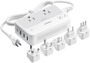 220V to 110V Voltage Converter Universal Travel Power Adapter with Type C/G/D/I/L Plugs, 2 AC Outlets, 4 USB Ports (1 USB-C), 230W Max Step Down Transformer 220V to 110V Voltage Converter Universal Travel Power Adapter with Type C/G/D/I/L Plugs, 2 AC Outlets, 4 USB Ports (1 USB-C), 230W Max Step Down Transformer