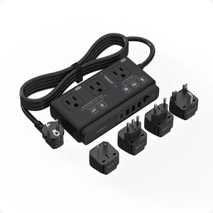 220V to 110V Travel Voltage Converter, Black 4 USB Ports (1 USB C), 3 AC Outlets, EU UK AU IT Universal Adaptor, Step Down Transformer 220V to 110V Travel Voltage Converter, Black 4 USB Ports (1 USB C), 3 AC Outlets, EU UK AU IT Universal Adaptor, Step Down Transformer