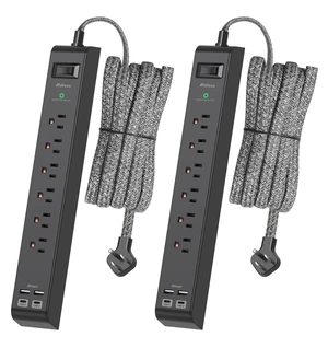 2 Pack 10Ft Extension Cord with Multiple Outlets, Flat Plug Surge Protector Power Strip with 6 Outlets 4 USB Ports, Wall Mount for Home Office, Dorm, Black 2 Pack 10Ft Extension Cord with Multiple Outlets, Flat Plug Surge Protector Power Strip with 6 Outlets 4 USB Ports, Wall Mount for Home Office, Dorm, Black