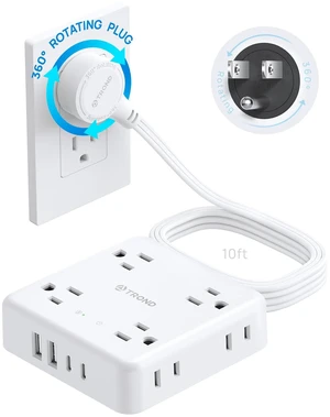 360° Rotating Flat Plug Power Strip 10ft, 8 AC & 4 USB (2U2C), White Flat Extension Cord 1625W, 1440J Surge Protector with USB Ports, Wall Mountable, for Home Office Dorm Room Essentials 360° Rotating Flat Plug Power Strip 10ft, 8 AC & 4 USB (2U2C), White Flat Extension Cord 1625W, 1440J Surge Protector with USB Ports, Wall Mountable, for Home Office Dorm Room Essentials