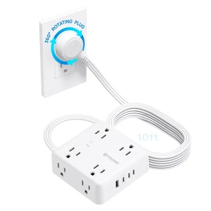 360° Rotating Flat Plug Power Strip 10ft, 8 AC & 4 USB (3C1U), White Flat Extension Cord 1625W, 1700J Surge Protector with USB Ports, Wall Mountable, for Home Office Dorm Room Essentials 360° Rotating Flat Plug Power Strip 10ft, 8 AC & 4 USB (3C1U), White Flat Extension Cord 1625W, 1700J Surge Protector with USB Ports, Wall Mountable, for Home Office Dorm Room Essentials