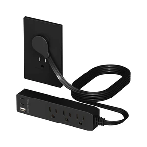 Outlet Extender with 3 Receptacles, USB-A & 2 USB-C Ports, Flat-Plug ETL Listed, 5ft Cord, 1250W, Matte Black, 3-Outlet Power Strip, Slim Angled Design, Cord Extender, Ultra-Thin Outlet Extender with 3 Receptacles, USB-A & 2 USB-C Ports, Flat-Plug ETL Listed, 5ft Cord, 1250W, Matte Black, 3-Outlet Power Strip, Slim Angled Design, Cord Extender, Ultra-Thin