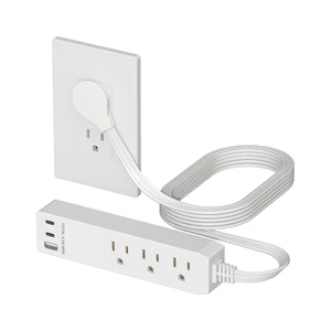 Outlet Extender with 3 Receptacles, USB-A & 2 USB-C Ports, Flat-Plug ETL Listed, 5ft Cord, 1250W, Matte White, 3-Outlet Power Strip, Slim Angled Design, Cord Extender, Ultra-Thin Outlet Extender with 3 Receptacles, USB-A & 2 USB-C Ports, Flat-Plug ETL Listed, 5ft Cord, 1250W, Matte White, 3-Outlet Power Strip, Slim Angled Design, Cord Extender, Ultra-Thin