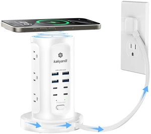 30W USB Charging Station, Power Strip Tower with 9 AC 8 USB 6Ft Flat Plug Retractable Extension Cord, for Home Office Dorm, White 30W USB Charging Station, Power Strip Tower with 9 AC 8 USB 6Ft Flat Plug Retractable Extension Cord, for Home Office Dorm, White