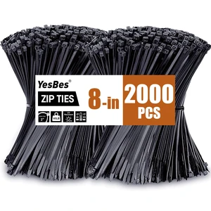 2000 PCS Zip Ties 8 Inch, Cable Ties 40lbs Tensile Strength, Black Zip Ties for Indoor and Outdoor Use, UV Resistant Wire Ties 2000 PCS Zip Ties 8 Inch, Cable Ties 40lbs Tensile Strength, Black Zip Ties for Indoor and Outdoor Use, UV Resistant Wire Ties