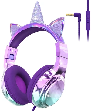 Kids Unicorn Headphones with Cord with Mic, 85/94dB Volume Limit sparkly foldable headset, sharing port, tangle-free cord, Kids Wired Headphones for school, tablet, travel, boys and girls Kids Unicorn Headphones with Cord with Mic, 85/94dB Volume Limit sparkly foldable headset, sharing port, tangle-free cord, Kids Wired Headphones for school, tablet, travel, boys and girls