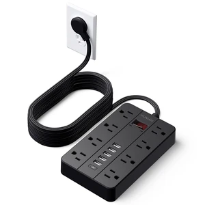 Power Strip, 15Ft Flat Plug Extension Cord with Multiple Outlets 8 Widely Spaced Outlets 6 USB (1 USB C Port), Wall Mount Charging Station for Home and Office, Black Power Strip, 15Ft Flat Plug Extension Cord with Multiple Outlets 8 Widely Spaced Outlets 6 USB (1 USB C Port), Wall Mount Charging Station for Home and Office, Black