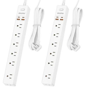 6 Ft Flat Plug Extension Cord Power Strip, 7 AC Outlets 4 USB(2C), 2 Pack Ultra Thin Flat Extension Cord & Flat Plug, 1700 Joules, Wall Mount, Desk Charging Station for Home Office Dorm, White 6 Ft Flat Plug Extension Cord Power Strip, 7 AC Outlets 4 USB(2C), 2 Pack Ultra Thin Flat Extension Cord & Flat Plug, 1700 Joules, Wall Mount, Desk Charging Station for Home Office Dorm, White