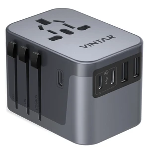 Universal Travel Adapter 30W, 6-in-1 with 3 USB-C & 2 USB-A, Silver International Power Adapter with Compact Design, All-in-One Travel Essentials Plug Adapter for EU/UK/US/AU, Type C/G/A/I Universal Travel Adapter 30W, 6-in-1 with 3 USB-C & 2 USB-A, Silver International Power Adapter with Compact Design, All-in-One Travel Essentials Plug Adapter for EU/UK/US/AU, Type C/G/A/I