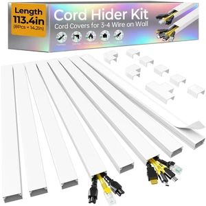 113.4in Cord Hider Kit, Cord Covers for 3-4 Wires on Wall, Self-Adhesive Tv Cable Hider, Paintable Wire Hider Wire Covers for Cords on Wall, Cable Cover Management Kit, L14.2 W1.18 H0.6in, White 113.4in Cord Hider Kit, Cord Covers for 3-4 Wires on Wall, Self-Adhesive Tv Cable Hider, Paintable Wire Hider Wire Covers for Cords on Wall, Cable Cover Management Kit, L14.2 W1.18 H0.6in, White
