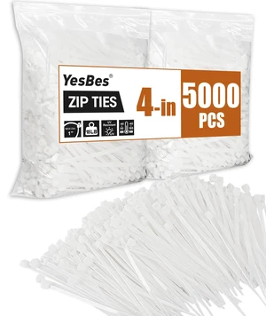 5000 PCS Zip Ties 4 Inch, Small Cable Ties with 18lbs Tensile Strength, White Zip Ties for Indoor and Outdoor Use, UV Resistant Wire Ties 5000 PCS Zip Ties 4 Inch, Small Cable Ties with 18lbs Tensile Strength, White Zip Ties for Indoor and Outdoor Use, UV Resistant Wire Ties