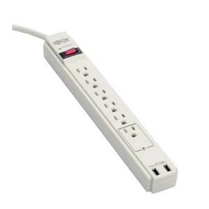 Eaton TLP606USBB 6 Outlet White Surge Protector with USB & USB-C Power Strip, 1200 Joules, 6ft Extension Cord Power Cable, & $20,000 Insurance Eaton TLP606USBB 6 Outlet White Surge Protector with USB & USB-C Power Strip, 1200 Joules, 6ft Extension Cord Power Cable, & $20,000 Insurance