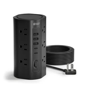 10Ft Tower Power Strip, Long Extension Cord, Flat Plug, 1700J, 12 AC 5 USB 3 USB A 2 USB C, Surge Protector Power Tower, Desk Charging Station Multiple Outlets, Home Office Dorm Room, Black 10Ft Tower Power Strip, Long Extension Cord, Flat Plug, 1700J, 12 AC 5 USB 3 USB A 2 USB C, Surge Protector Power Tower, Desk Charging Station Multiple Outlets, Home Office Dorm Room, Black