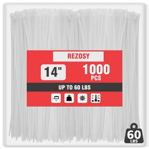 White Clear Zip Ties 14 Inch (1000 Pack) - 60 lb Heavy Duty UV Resistant Self-Locking Nylon Cable Ties White Clear Zip Ties 14 Inch (1000 Pack) - 60 lb Heavy Duty UV Resistant Self-Locking Nylon Cable Ties