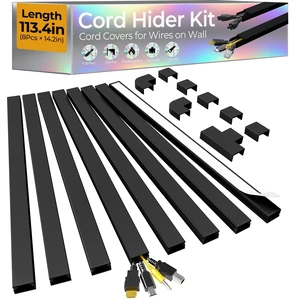 113.4in Cord Hider Kit, Cord Covers for 2-4 Wires on Wall, Self-Adhesive Cable Hider Wire Covers for Cords on Wall, Easy Set-up Cord Hider for Walls Mount Tv, Cable Cover Raceway, W0.95 H0.55in, Black 113.4in Cord Hider Kit, Cord Covers for 2-4 Wires on Wall, Self-Adhesive Cable Hider Wire Covers for Cords on Wall, Easy Set-up Cord Hider for Walls Mount Tv, Cable Cover Raceway, W0.95 H0.55in, Black