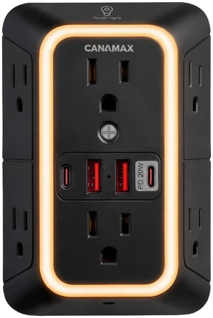 Multi Plug Wall Outlet Extender Black - 6 Outlet 4 USB Port (20W Charging) Smart Night Light, 3-Sided 1050J Surge Protector Power Strip for Home, Office, Dorm Room Essentials, ETL Listed Multi Plug Wall Outlet Extender Black - 6 Outlet 4 USB Port (20W Charging) Smart Night Light, 3-Sided 1050J Surge Protector Power Strip for Home, Office, Dorm Room Essentials, ETL Listed