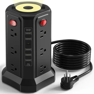 Surge Protector Power Strip with 10FT Cord 1625W 13A Power Tower with 5 USB Ports and Night Light, Outlet Tower with 12 AC Outlets Overload Protection for Home Office (Black-13A) Surge Protector Power Strip with 10FT Cord 1625W 13A Power Tower with 5 USB Ports and Night Light, Outlet Tower with 12 AC Outlets Overload Protection for Home Office (Black-13A)