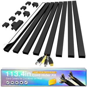 Cord Hider Kit, 113.4in Cord Covers for 2-4 Wires on Wall, Self-Adhesive Cable Hider Wire Covers for Cords on Wall, Paintable Cable Cover Raceway, Cord Hider for Walls Mount Tv, W0.95 H0.55in, Black Cord Hider Kit, 113.4in Cord Covers for 2-4 Wires on Wall, Self-Adhesive Cable Hider Wire Covers for Cords on Wall, Paintable Cable Cover Raceway, Cord Hider for Walls Mount Tv, W0.95 H0.55in, Black