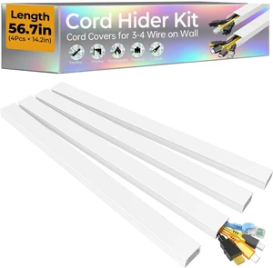 56.7in Cable Hider Cord Hider, Wire Covers for 3-4 Cords on Wall, Premium Cord Covers for Wires on Wall, Easy Set-up Wire Hider to Hide Tv Wires, Lamp, Speaker Cords, W1.18 H0.6in, White 56.7in Cable Hider Cord Hider, Wire Covers for 3-4 Cords on Wall, Premium Cord Covers for Wires on Wall, Easy Set-up Wire Hider to Hide Tv Wires, Lamp, Speaker Cords, W1.18 H0.6in, White
