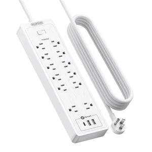 15 ft Extension Cord Flat Plug Power Strip, 2100 Joules with 12 Outlet 3 USB Port, 1875W/15A, Overload Protection, Long Cord Wall Mountable for Home Office Accessories, White 15 ft Extension Cord Flat Plug Power Strip, 2100 Joules with 12 Outlet 3 USB Port, 1875W/15A, Overload Protection, Long Cord Wall Mountable for Home Office Accessories, White