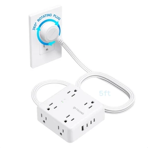 360° Rotating Flat Plug Power Strip 5ft, 8 AC & 4 USB (3C1U), White Flat Extension Cord 1625W, 1700J Surge Protector with USB Ports, Wall Mountable, for Home Office Dorm Room Essentials 360° Rotating Flat Plug Power Strip 5ft, 8 AC & 4 USB (3C1U), White Flat Extension Cord 1625W, 1700J Surge Protector with USB Ports, Wall Mountable, for Home Office Dorm Room Essentials