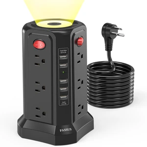Surge Protector Power Strip Tower with 5 USB Ports Black Night Light 10FT Extension Cord with 12 AC Multiple Outlets Power Tower Overload Protection for Home Office Essentials Surge Protector Power Strip Tower with 5 USB Ports Black Night Light 10FT Extension Cord with 12 AC Multiple Outlets Power Tower Overload Protection for Home Office Essentials