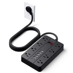 Power Strip 10Ft, Flat Plug Extension Cord with Multiple Outlets 8 Widely Spaced Outlets 6 USB (1 USB C Port), Wall Mount Charging Station for Home and Office, Black Power Strip 10Ft, Flat Plug Extension Cord with Multiple Outlets 8 Widely Spaced Outlets 6 USB (1 USB C Port), Wall Mount Charging Station for Home and Office, Black
