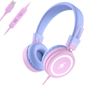 Kids Headphones with LED Lights, USB Type C Headphones for School 85/94dB Volume Limit, On Ear Headphones with Microphone, Wired Foldable, Stereo Sound, for iPad/Tablet/Travel/Gift, Purple Kids Headphones with LED Lights, USB Type C Headphones for School 85/94dB Volume Limit, On Ear Headphones with Microphone, Wired Foldable, Stereo Sound, for iPad/Tablet/Travel/Gift, Purple