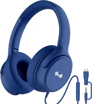 Wired Over-Ear Headphones, Mic, 3.5mm, USB-C Adapter, Dark Blue Foldable, adjustable headphones with soft cushions, inline mic, 3.5mm plug, and USB-C adapter for laptop, phone, and travel Wired Over-Ear Headphones, Mic, 3.5mm, USB-C Adapter, Dark Blue Foldable, adjustable headphones with soft cushions, inline mic, 3.5mm plug, and USB-C adapter for laptop, phone, and travel