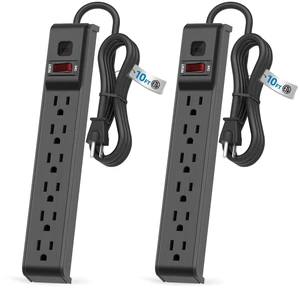 6 Outlet Power Strip Surge Protector, 10 FT Extension Cord with Overload Protection, Wall Mountable for Home and Office, 600J, 15A/1875W, ETL Listed, 2 Packs 6 Outlet Power Strip Surge Protector, 10 FT Extension Cord with Overload Protection, Wall Mountable for Home and Office, 600J, 15A/1875W, ETL Listed, 2 Packs