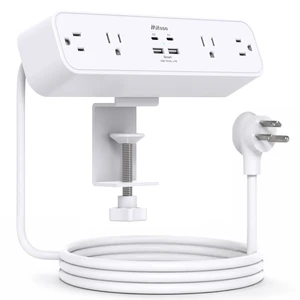 PD40W USB C Desk Clamp Power Strip, 1080J Surge Protector 4 Outlets, 4 USB (2 USBC), 5FT Extension Cord, Desk Organizer Gaming Accessories Home Office Essentials, Fits 1.96" Edge PD40W USB C Desk Clamp Power Strip, 1080J Surge Protector 4 Outlets, 4 USB (2 USBC), 5FT Extension Cord, Desk Organizer Gaming Accessories Home Office Essentials, Fits 1.96" Edge
