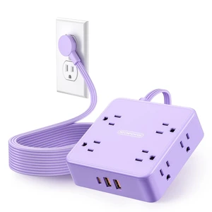 5 FT Purple Extension Cord, Short Power Strip with 8 Outlets 3 USB Ports, 3 Prong, Wall Mount Flat Plug Outlet Extender for Home Office, WideCube 5 FT Purple Extension Cord, Short Power Strip with 8 Outlets 3 USB Ports, 3 Prong, Wall Mount Flat Plug Outlet Extender for Home Office, WideCube