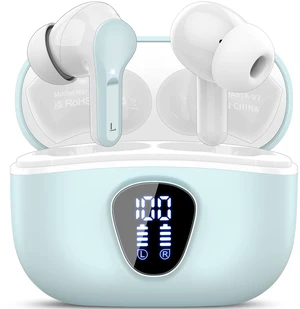 Wireless Earbuds, Bluetooth 5.4 Headphones HiFi Stereo, Bluetooth Earbuds With ENC Noise Cancelling Mic, IP7 Waterproof in Ear Earphones, 48H, LED Display Ear buds for Pad Workout Sports, Azure Wireless Earbuds, Bluetooth 5.4 Headphones HiFi Stereo, Bluetooth Earbuds With ENC Noise Cancelling Mic, IP7 Waterproof in Ear Earphones, 48H, LED Display Ear buds for Pad Workout Sports, Azure