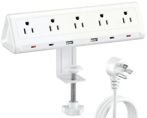 Desk Clamp Power Strip USBC, 40W Fast Charging, 10 Ft, White Detachable Clamp,5 AC & 6 USB(4C,2A),Flat Plug Extension Cord,Desk Organizer for Home,Office,Dorm,Fits 0.5-2.1" Tabletop Edge Desk Clamp Power Strip USBC, 40W Fast Charging, 10 Ft, White Detachable Clamp,5 AC & 6 USB(4C,2A),Flat Plug Extension Cord,Desk Organizer for Home,Office,Dorm,Fits 0.5-2.1" Tabletop Edge