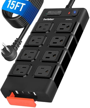 Outdoor Power Strip Waterproof IPX6, Outlet Extender, 8 AC+4USB 15FT Extension Cord with Surge Protector, 1625W/13A, Wall-Mountable, Ideal for Home Office, Kitchen, Porch, Patio, UL Listed Outdoor Power Strip Waterproof IPX6, Outlet Extender, 8 AC+4USB 15FT Extension Cord with Surge Protector, 1625W/13A, Wall-Mountable, Ideal for Home Office, Kitchen, Porch, Patio, UL Listed