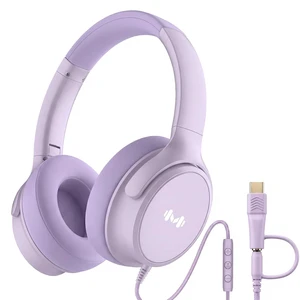 Wired Over-Ear Headphones, Mic, 3.5mm Plug, USB-C Adapter, Purple Foldable, adjustable headphones with soft cushions, inline mic, 3.5mm plug, and USB-C adapter for laptop, phone, and travel Wired Over-Ear Headphones, Mic, 3.5mm Plug, USB-C Adapter, Purple Foldable, adjustable headphones with soft cushions, inline mic, 3.5mm plug, and USB-C adapter for laptop, phone, and travel