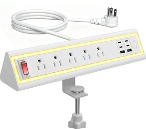 Desk Clamp Power Strip with Nightlight, 40W Fast Charging, 10FT Extension Cord, 4x20W USB-C & 2 USB Ports, 5 AC Outlets, Fits 1.69-Inch Table Edges Desk Clamp Power Strip with Nightlight, 40W Fast Charging, 10FT Extension Cord, 4x20W USB-C & 2 USB Ports, 5 AC Outlets, Fits 1.69-Inch Table Edges