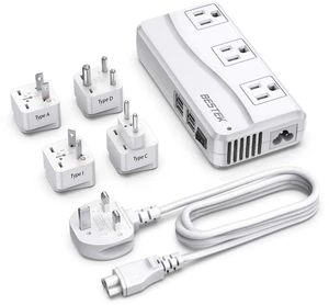 Universal Travel Adapter 100-220V to 110V Voltage Converter 250W with 6A 4-Port USB Charging 3 AC Sockets and EU/UK/AU/US/India Worldwide Plug Adapter (03 UK Plug White) Universal Travel Adapter 100-220V to 110V Voltage Converter 250W with 6A 4-Port USB Charging 3 AC Sockets and EU/UK/AU/US/India Worldwide Plug Adapter (03 UK Plug White)