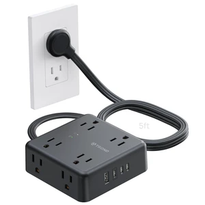Surge Protector Power Strip, 5FT Flat Plug Extension Cord, Black 8 Outlets & 4 USB Ports(3 USB C), 1625W, 1440J, Wall Mount Outlet Extender for Home Office Dorm Room Essentials Surge Protector Power Strip, 5FT Flat Plug Extension Cord, Black 8 Outlets & 4 USB Ports(3 USB C), 1625W, 1440J, Wall Mount Outlet Extender for Home Office Dorm Room Essentials