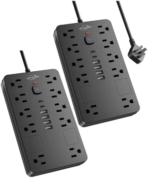 6 FT Surge Protector Power Strip Extension Cord with 10 Outlets & 6 USB 2 Pack 6 Feet Extension Cord wall Mount Power Strip with 10 AC&6 USB Ports (2 USB C),1850J Surge Protection ETL 6 FT Surge Protector Power Strip Extension Cord with 10 Outlets & 6 USB 2 Pack 6 Feet Extension Cord wall Mount Power Strip with 10 AC&6 USB Ports (2 USB C),1850J Surge Protection ETL