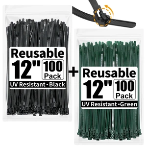 200 Pack Reusable Zip Ties 12 Inch Heavy Duty Cable Ties Black Dark Green Reusable Trigger Release / Heavy Duty Nylon / UV Weatherproof / Non-Slip Self-Locking / Smooth Round Ending No Hurt 200 Pack Reusable Zip Ties 12 Inch Heavy Duty Cable Ties Black Dark Green Reusable Trigger Release / Heavy Duty Nylon / UV Weatherproof / Non-Slip Self-Locking / Smooth Round Ending No Hurt