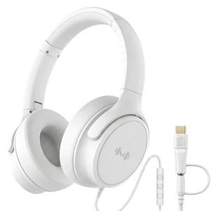 Wired Over-Ear Headphones, Mic, 3.5mm Plug, USB-C Adapter, White Foldable, adjustable headphones with soft cushions, inline mic, 3.5mm plug, and USB-C adapter for laptop, phone, and travel Wired Over-Ear Headphones, Mic, 3.5mm Plug, USB-C Adapter, White Foldable, adjustable headphones with soft cushions, inline mic, 3.5mm plug, and USB-C adapter for laptop, phone, and travel