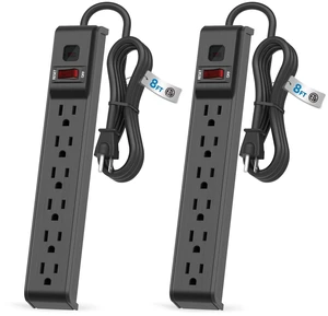 6 Outlet Power Strip Surge Protector, 8 FT Extension Cord with Overload Protection, Wall Mountable for Home and Office, 600J, 15A/1875W, ETL Listed, 2 Packs 6 Outlet Power Strip Surge Protector, 8 FT Extension Cord with Overload Protection, Wall Mountable for Home and Office, 600J, 15A/1875W, ETL Listed, 2 Packs