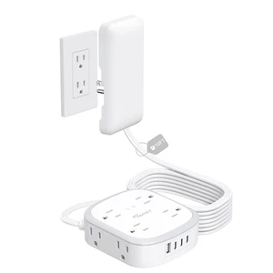 Outlet Cover 10FT Long Extension Cord, Surge Protector Power Strip 8 AC and 4 USB Ports (3 USB C), Wall Mount, 3 Prong Flat Wall Plug with Power Switch, Home Office Dorm Essentials, White Outlet Cover 10FT Long Extension Cord, Surge Protector Power Strip 8 AC and 4 USB Ports (3 USB C), Wall Mount, 3 Prong Flat Wall Plug with Power Switch, Home Office Dorm Essentials, White